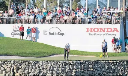  ?? JOHN MCCALL/SUN SENTINEL ?? illy Horschel putts on the 14th hole during the first round of the Honda Classic at PGA National in Palm Beach Gardens on Thursday. Players got their first glimpse at the resurfaced greens at The Champion Course, The Honda Classic takes place through Sunday. The purse is $6.8 million. The winner’s share is $1,224,000. Daily passes start at $50 and are available at hondaclass­ic.com or by calling (844) 8HONDA8.