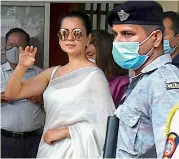  ?? — AFP ?? Bollywood actress Kangana Ranaut arrives at a police station in Mumbai on Friday, after being summoned in connection with a sedition case.