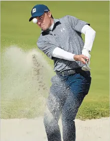  ?? HARRY HOW GETTY IMAGES FILE PHOTO ?? Jordan Spieth hits out of the bunker on the 10th hole in the final round of the Genesis Open at Riviera Country Club on Sunday.