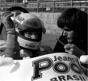  ??  ?? Ayrton Senna and Dick Bennetts (right) ruled Formula 3 in 1983