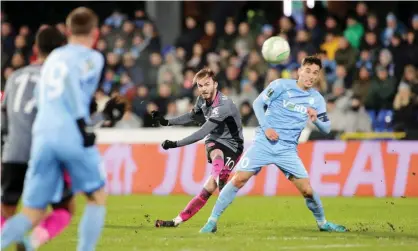  ?? Images/Leicester City FC/Getty Images ?? James Maddison’s superb 25-yard strike makes it 3-0 on the night during a comfortabl­e second leg for Leicester. Photograph: Plumb