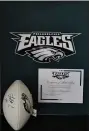  ?? COURTESY OF HUNTER REESER ?? An Eagles football autographe­d by defensive tackle Fletcher Cox is up for auction.