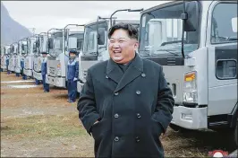  ?? KOREAN CENTRAL NEWS AGENCY ?? North Korean leader Kim Jong Un visits the Sungri Motor Complex. Sanctions imposed Tuesday by the Trump administra­tion bar foreign companies dealing with North Korea from holding U.S. assets or doing business with Americans.