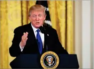  ?? AP PHOTO BY MANUEL BALCE CENETA ?? President Donald Trump speaks to a gathering of mayors in the East Room of the White House in Washington, Wednesday.