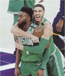  ?? AP FILE PHOTO ?? DYNAMIC DUO: Celtics youngsters Jaylen Brown (left) and Jayson Tatum appear to be untouchabl­e trade chips in a possible deal for San Antonio Spurs star Kawhi Leonard.