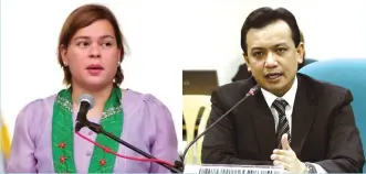  ??  ?? Davao City Mayor Sara Duterte (Photo from City Government of Davao Facebook page) and Senator Antonio Trillanes IV (Photo from Senate of the Philippine­s)