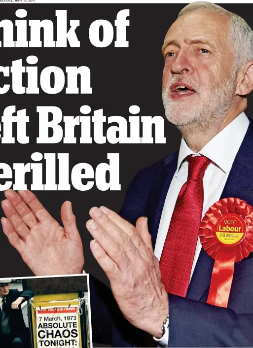  ??  ?? Chaos theory: Jeremy Corbyn. Inset: The Standard’s 1973 headline