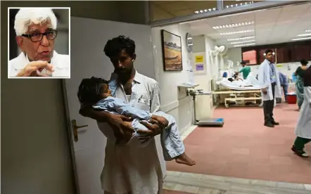  ??  ?? A man bringing his daughter for dialysis at the Sindh Institute of Urology and Transplant­ation. (Inset) Dr Rizvi treats people from all walks of life, including criminals. — AFP