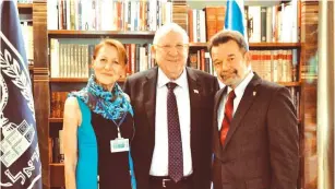  ?? (Courtesy Krakow Jewish Culture Festival) ?? PRESIDENT REUVEN RIVLIN with Maria and Janusz Makuch in Jerusalem in 2018.