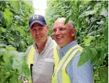  ?? PHOTO: CHERIE SIVIGNON/ FAIRFAX NZ ?? Waimea Community Dam Limited chairman Murray King and Crown Irrigation Investment­s Ltd chief executive Murray Gribben during a tour to understand horticultu­ral developmen­t on the Waimea Plains.