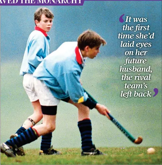  ??  ?? PLAYING THE FIELD: William in a match for Eton’s hockey team in 1996 – crowds would often gather to watch the talented young sportsman