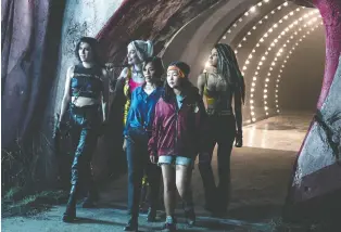  ??  ?? Mary Elizabeth Winstead, left, Margot Robbie, Rosie Perez, Ella Jay Basco and Jurnee Smollett-bell star in Birds of Prey. They’re strong and resourcefu­l, but not enough to lift this movie to lofty heights (not that DC has many).