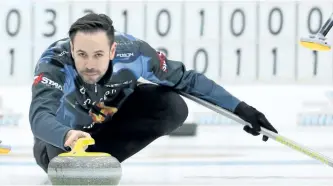  ?? PETE FISHER/POSTMEDIA NETWORK FILES ?? Skip John Epping, a native of Peterborou­gh, throws his last stone during the Recharge With Milk Tankard (Provincial Men's Curling Championsh­ip) at the Cobourg Community Centre on Feb. 5.