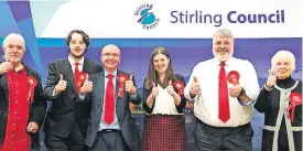  ?? ?? Labour six Newly elected Stirling Council’s six Labour councillor­s, from left, Gerry Mcgarvey, Ewan Dillon, Danny Gibson, Jen Preston, leader Chris Kane and councillor Margaret Brisley