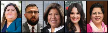  ?? COURTESY PHOTOS ?? Democrats, from left, Elizabeth Alcantar, Roberto “Rob” Cancio, Rose Espinoza, Blanca Pacheco and Ana Valencia are candidates in the open primary for the 64th Assembly District. Not pictured is Republican Raul Ortiz Jr., who didn't respond to requests for a photo.