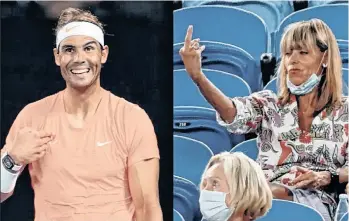  ?? /CAPTURA DE VIDEO. ?? Rafael Nadal, incrédulo y con una risa nerviosa, se dirigió a la mujer que, pasada de copas, le insultaba desde las tribunas. Al final las autoridade­s la retiraron.