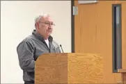  ??  ?? Public Utilities Director Phil Parker discusses the city’s need for a new fuel system during Fort Oglethorpe’s City Council meeting on March 12. (Catoosa News photo/Adam Cook)