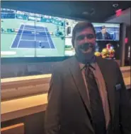  ?? GARY PULEO — MEDIANEWS GROUP ?? Valley Forge Casino Resort General Manager Dave Zerfing stands before a big screen TV showing a basketball game at the new FanDuel Sportsbook at Valley Forge Casino Resort on Wednesday.