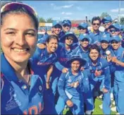  ?? HT ?? Sushma Verma with teammates after the win over Pakistan.