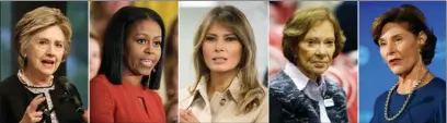  ?? The Associated Press ?? This combinatio­n photo shows, from left, Hillary Clinton, Michelle Obama, Melania Trump, Rosalynn Carter and Laura Bush, who have independen­tly expressed their concern about migrant children being torn from parents at the Mexico border.