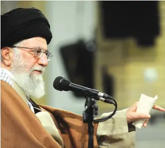  ??  ?? IRAN’S SUPREME LEADER Ayatollah Ali Khamenei gestures as he speaks in Tehran yesterday.