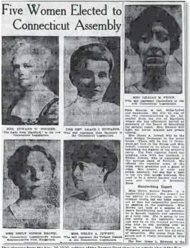  ??  ?? This clipping from the Nov. 29, 1920, edition of the Boston Post shows an article about the five women who were elected to the Connecticu­t General Assembly that month.