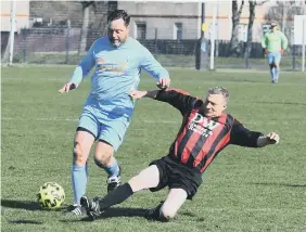  ?? ?? Raby Arms make a last-ditch tackle against Seaton Buildings.