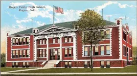  ?? Photos courtesy Rogers Historical Museum ?? The first Rogers Public High School was designed by noted Rogers architect, A.O. Clarke, and built in 1911. Today this site is occupied by the Rogers Public Schools Administra­tion Building.