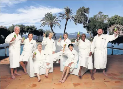  ??  ?? From left, Roy Walker, Sid Owen, Russell Grant, Sherrie Hewson, Claire King, June Brown, Sandra Martin and Shauna Ryder are trying to turn back the clock