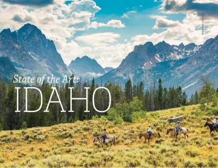  ??  ?? Horseback riding in the Sawtooth Mountains.