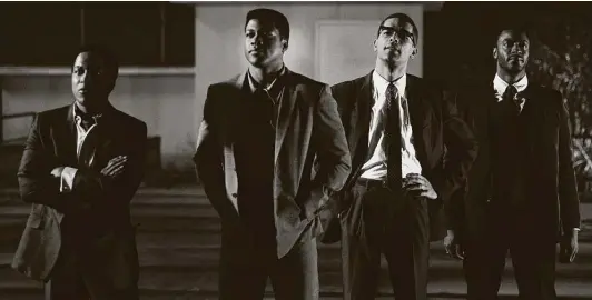  ?? Amazon Studios ?? Sam Cooke (Leslie Odom Jr., from left), Cassius Clay (Eli Goree), Malcolm X (Kingsley Ben-adir) and Jim Brown (Aldis Hodge) gather the night of Feb. 25, 1964.