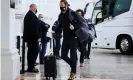  ??  ?? Sergio Ramos and teammates arrive at their hotel in Málaga, having been unable to fly back to the capital. Photograph: Alvaro Cabrera/EPA
