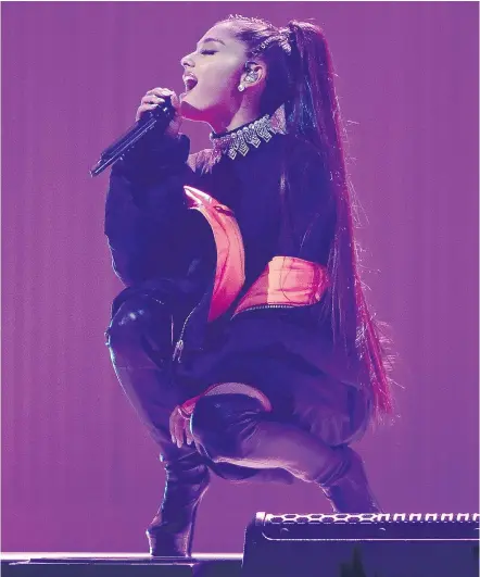  ?? — GETTY IMAGES FILES ?? Ariana Grande performs as part of her Dangerous Woman Tour at Madison Square Garden in New York last month. The multi-platinum pop star brings her show to Rogers Arena on Friday.