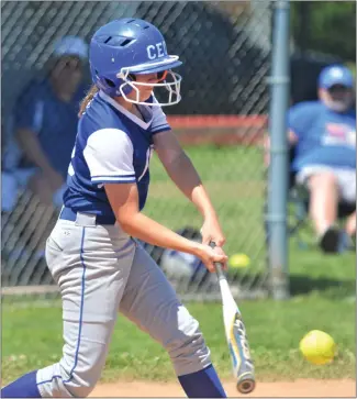  ?? KYLE FRANKO — TRENTONIAN PHOTO ?? Conwell-Egan’s Cassidy Blaskop makes contact with the ball against Williams Valley during a PIAA Class 2A first round game in Fairless Hills, Pa.