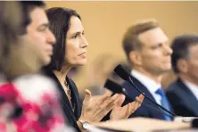  ?? MANUEL BALCE CENETA/ASSOCAITED PRESS ?? Former White House national security aide Fiona Hill, and David Holmes, a U.S. diplomat in Ukraine, right, testify before the House Intelligen­ce Committee on Thursday during impeachmen­t hearings.