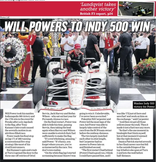  ?? Photos: LAT ?? Maiden Indy 500 victory for Power