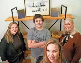  ?? HOKE/THE OKLAHOMAN FT. PHOTOS BY DOUG ?? Allison Watkins, founder/CEO of Watkins-Conti Products Inc., foreground, is seen Feb. 24 with from left, Cara Jane Evans, director of AXIS FT; Nash Conti, son; and Connie Hammett, program assistant of AXIS