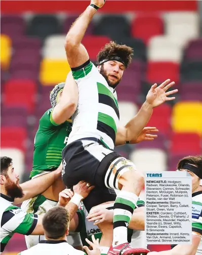  ?? PICTURES: Getty Images ?? Lift off: Sean Robinson wins lineout ball for Newcastle