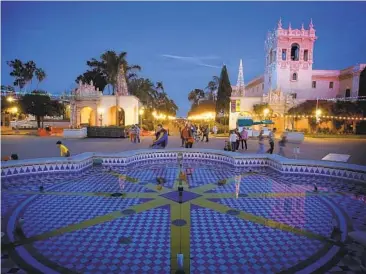  ?? LOS ANGELES TIMES ?? Twilight falls on the Plaza de Panama in the El Prado Complex of Balboa Park, long a San Diego civic jewel.