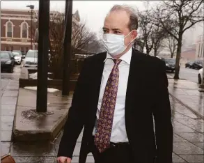  ?? Ned Gerard / Hearst Connecticu­t Media file photo ?? Kent Mawhinney enters state Superior Court in Hartford on Feb. 3. Mawhinney was sentenced Friday to a suspended jail term and three years of probation in a domestic violence case involving his former wife.