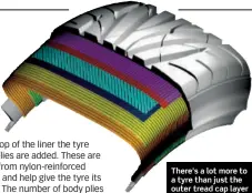  ??  ?? There’s a lot more to a tyre than just the outer tread cap layer