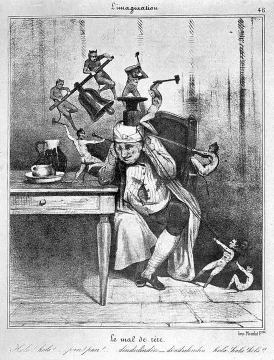  ?? Wellcome Library, London ?? ‘Hoofdpijn’, een karikatuur van Daumier uit 1833.
©