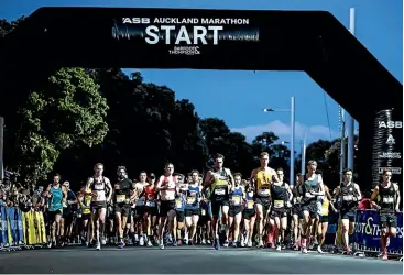  ?? ?? Runners beginning their journey at Devonport at the 2020 ASB Auckland Marathon.