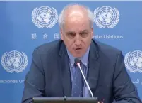  ?? (Screenshot from UN Web TV.) ?? MICHAEL LYNK, UN special rapporteur on the situation of human rights in the Palestinia­n territorie­s, addresses the media in New York last week.