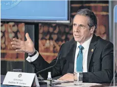  ?? /MIKE GROLL/OFFICE OF GOVERNOR CUOMO ?? El gobernador Andrew Cuomo durante su rueda de prensa diaria.