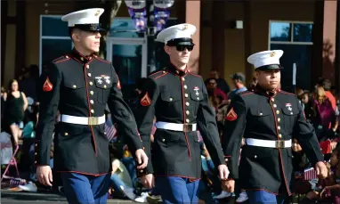  ?? RECORDER PHOTO ?? U.S. Marines march in the 2019 Veterans Day Parade. The Veterans Day Parade returns to downtown Portervill­e as it will begin at 10 a.m. today.