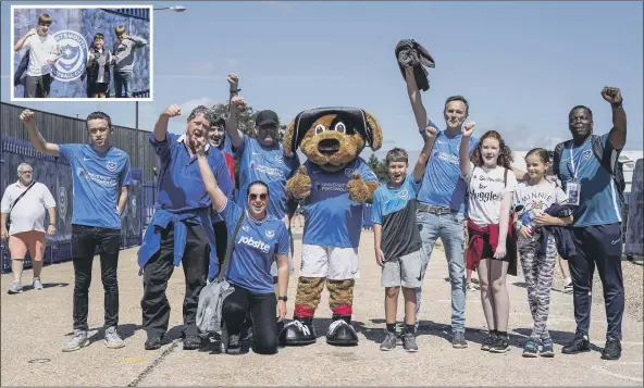  ??  ?? TRUE BLUES Pompey fans were back at Fratton Park on Saturday to see Danny Cowley’s men beat Crere 2-0, below right Niamh, Mel, Catlan McKeown