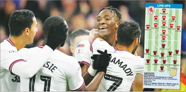  ?? PICTURE: PA Images ?? SMILE OF SUCCESS: Tammy Abraham celebrates scoring Villa’s second goal with his team-mates