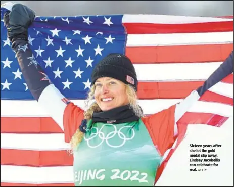  ?? GETTY ?? Sixteen years after she let the gold medal slip away, Lindsey Jacobellis can celebrate for real.