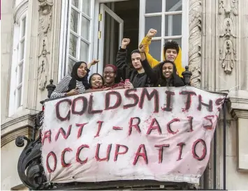  ??  ?? Protesters from the Goldsmiths Anti-Racist Action student group occupy Deptford Town Hall. The growing influence of student voices in higher education is leading to major changes in how history is taught